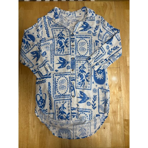 Calypso St Barth Tops - Calypso St Barth Blue White Boho Hippie Dove, Sun Button Down Long Sleeve Size X